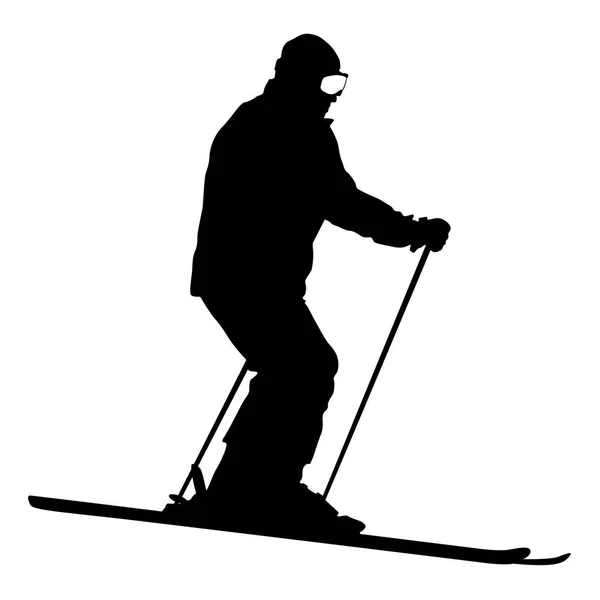 Le skieur de montagne descend la pente à toute vitesse. Silhouette sport vectorielle — Image vectorielle