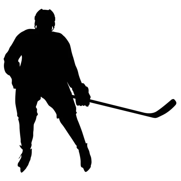 Silhouette du joueur de hockey. Isolé sur blanc. Illustrations vectorielles — Image vectorielle