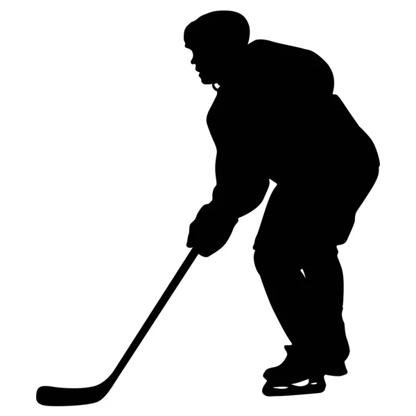 Silhouet van een hockeyspeler. Geïsoleerd op wit. Vector illustraties — Stockvector