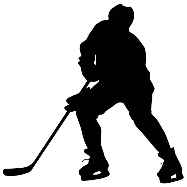 Silueta del jugador de hockey. Aislado sobre blanco. ilustraciones vectoriales — Archivo Imágenes Vectoriales