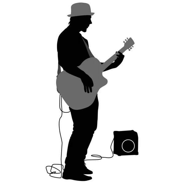 El músico de silueta toca la guitarra. Ilustración vectorial — Vector de stock