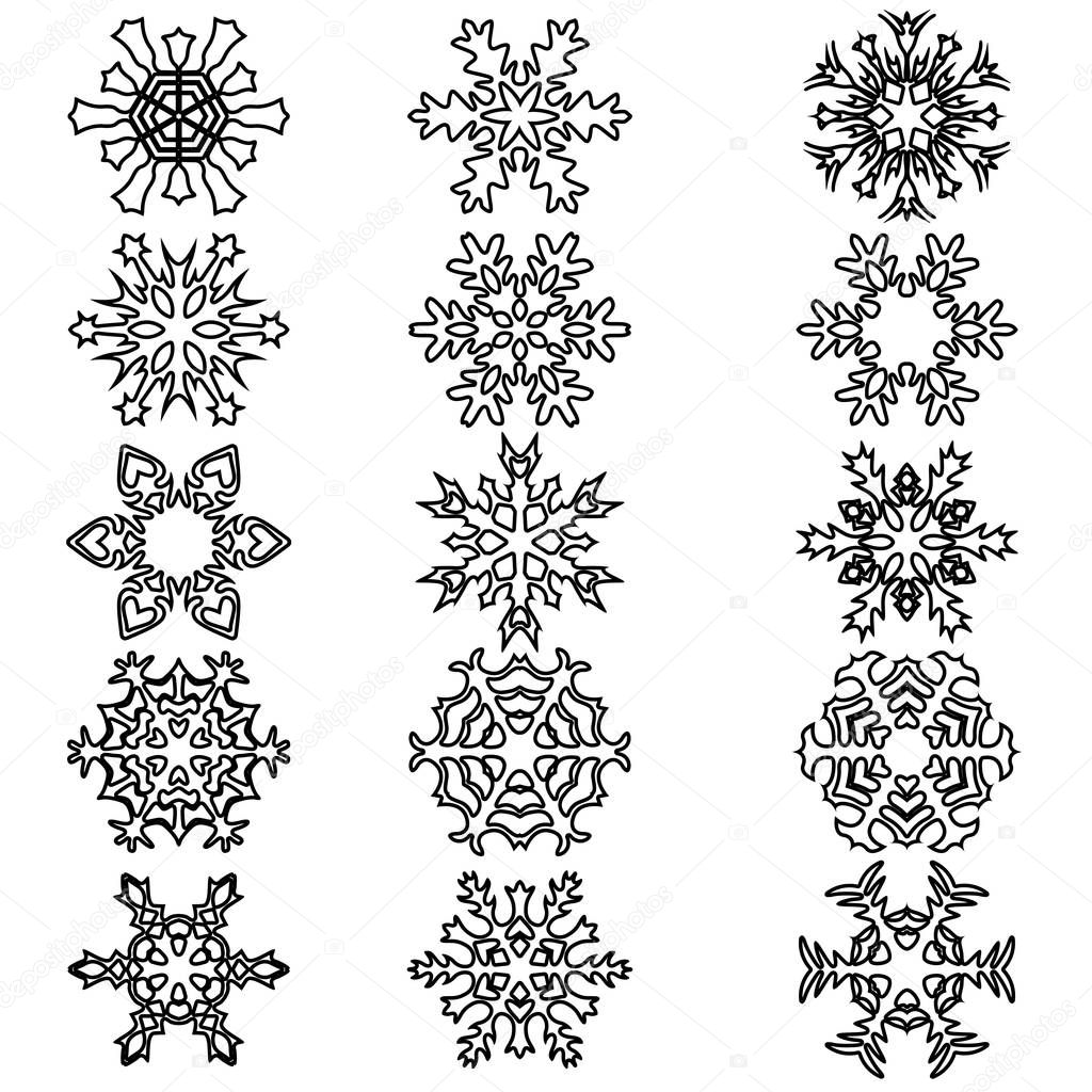 Set snowflakes icons on white background, vector illustration