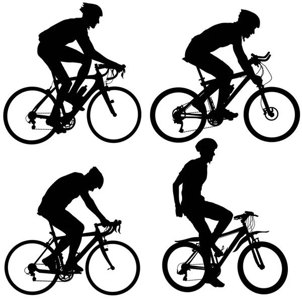 Conjunto silueta de un ciclista macho. ilustración vectorial — Vector de stock