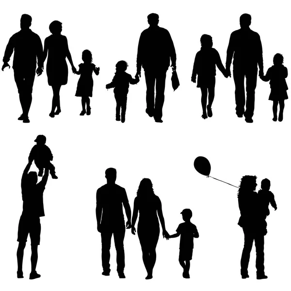 Set silhouette di famiglia felice su uno sfondo bianco. Illustrazione vettoriale . — Vettoriale Stock