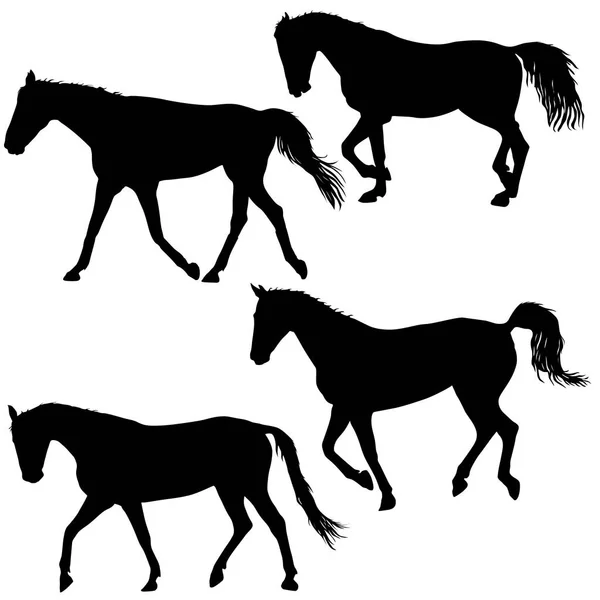 Set silueta de negro mustang caballo vector ilustración — Archivo Imágenes Vectoriales