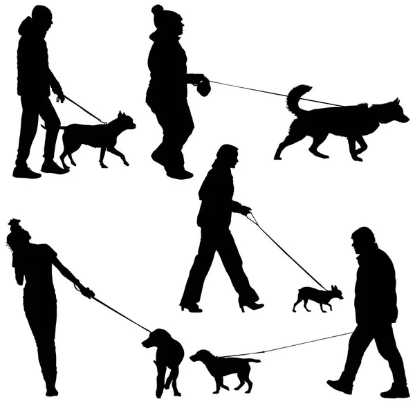 Definir ilhouette de pessoas e cães. Ilustração vetorial — Vetor de Stock