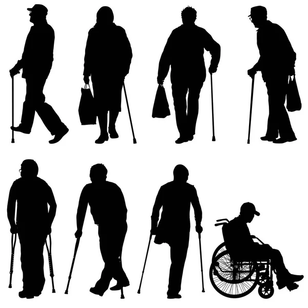 Definir ilhouette de pessoas com deficiência em um fundo branco. Ilustração vetorial — Vetor de Stock