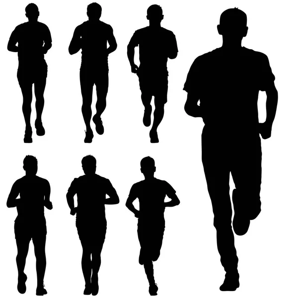 Set von Silhouetten. Läufer im Sprint, Männer. Vektorillustration — Stockvektor