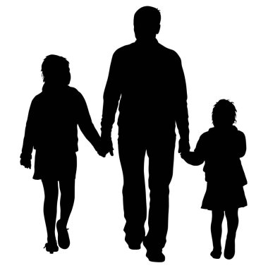 Beyaz bir arka plan üzerinde mutlu aile silüeti. Vektör çizim.