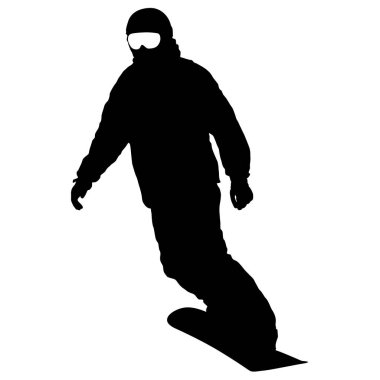 Siyah beyaz arka plan üzerinde snowboard siluetleri. Vektör çizim