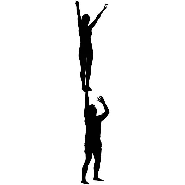 Černá silueta dvou akrobatů na straně výstavní postoj. Vektorové ilustrace — Stockový vektor