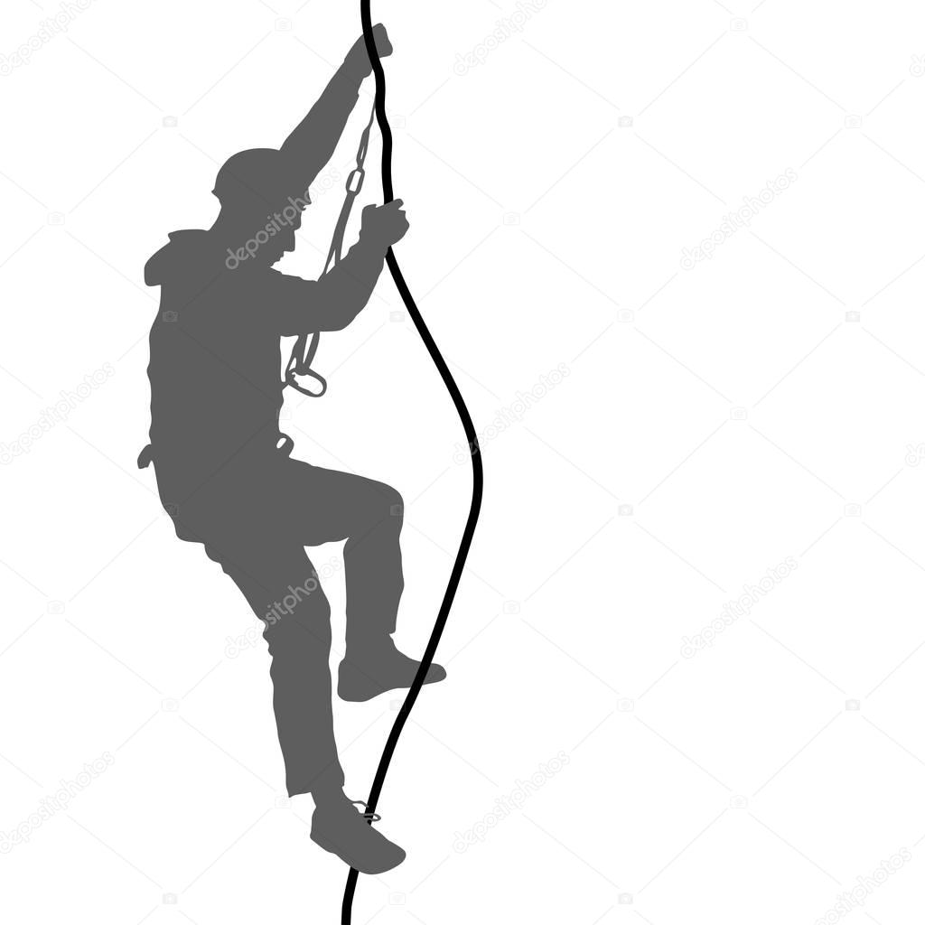 Black silhouette rock climber on white background. Vector illustration