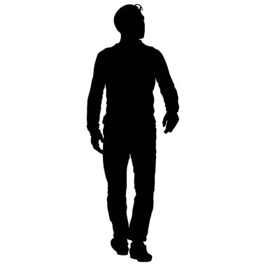 Beyaz arka planda siyah siluetler adam. Vektör çizim