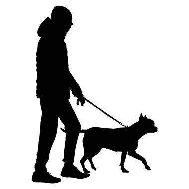 İnsan ve köpek siluet. Vektör çizim