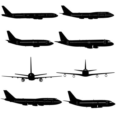 Farklı uçak siluetleri koleksiyonu. vektör illüstrasyonu