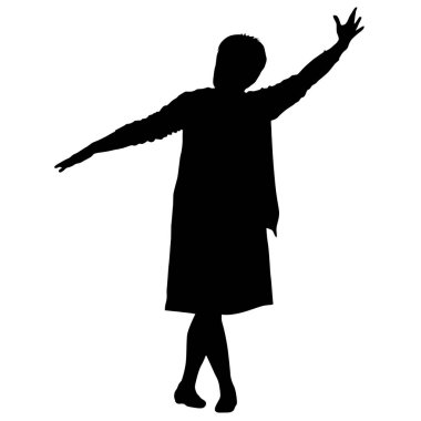 Siyah siluetler kadın beyaz arka plan üzerinde elini kaldırdı. Vektör çizim