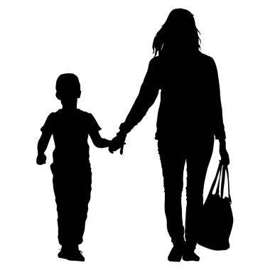 Beyaz bir arka plan üzerinde mutlu aile silüeti. Vektör çizim.