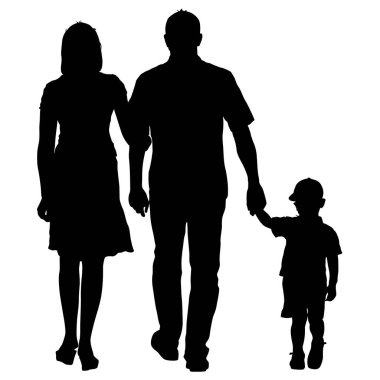 Beyaz bir arka plan üzerinde mutlu aile silüeti. Vektör çizim.