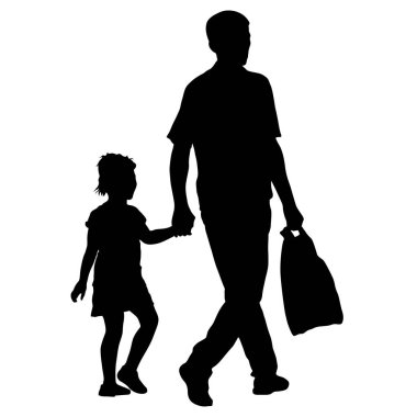 Beyaz bir arka plan üzerinde mutlu aile silüeti. Vektör çizim.