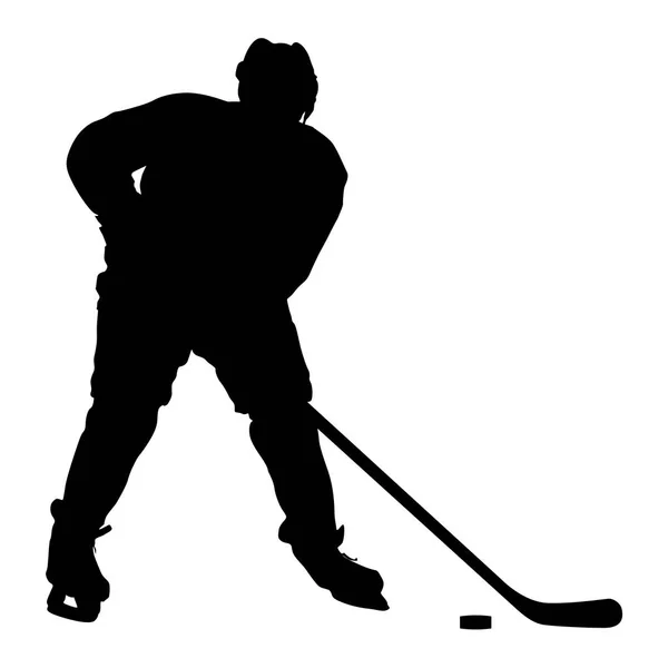 Silhouette del giocatore di hockey. Isolato su bianco. Illustrazioni vettoriali — Vettoriale Stock