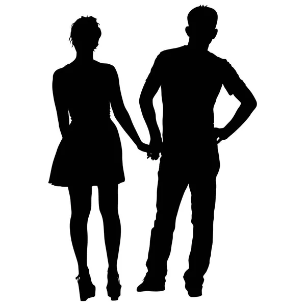 Couples silhouettes homme et femme sur fond blanc. Illustration vectorielle — Image vectorielle