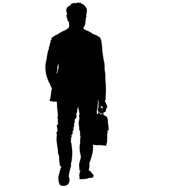 Чорні силуети чоловіка з портфелем на білому тлі. Векторні ілюстрації — стоковий вектор