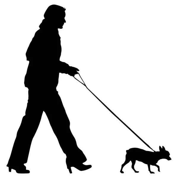 Silhuett av folk och hund. Vektor illustration — Stock vektor