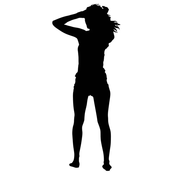 Siluetas negras de mujer hermosa sobre fondo blanco. Ilustración vectorial — Archivo Imágenes Vectoriales