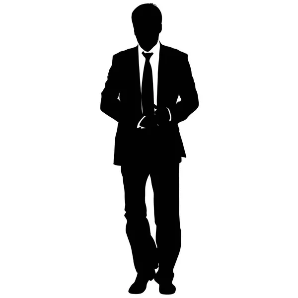 Hombre de negocios silueta en traje con corbata sobre fondo blanco. Ilustración vectorial — Vector de stock