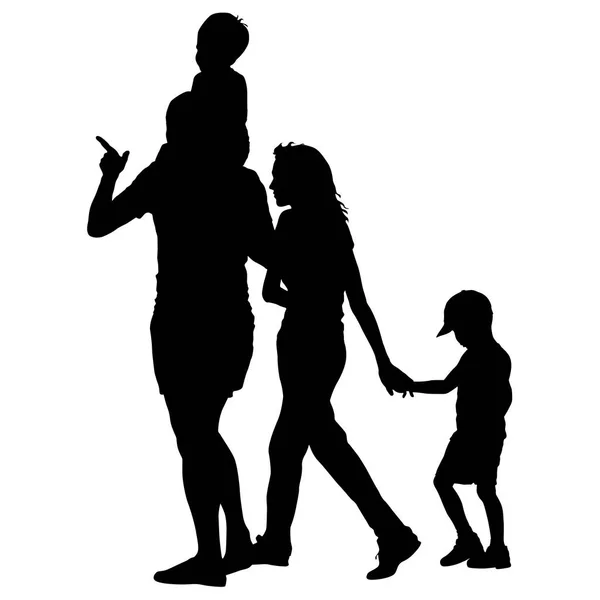 Silhouette di famiglia felice su sfondo bianco. Illustrazione vettoriale . — Vettoriale Stock