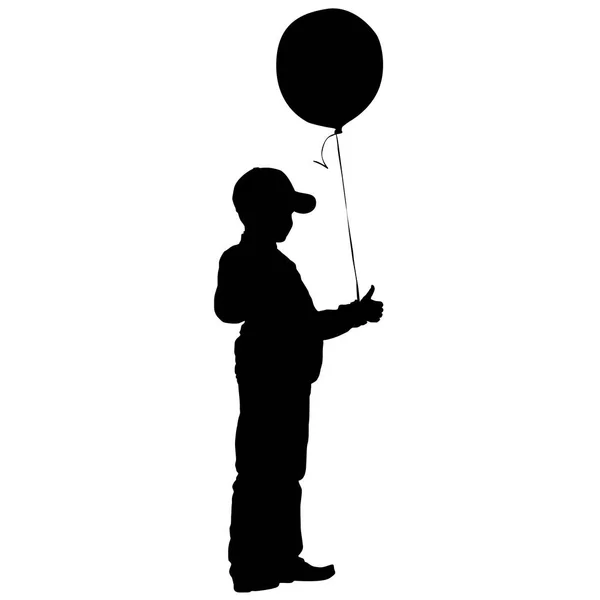 Silueta de niño con globo sobre fondo blanco. Ilustración vectorial — Vector de stock