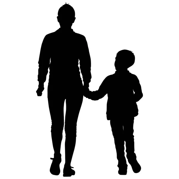 Silhouette di famiglia felice su sfondo bianco. Illustrazione vettoriale . — Vettoriale Stock