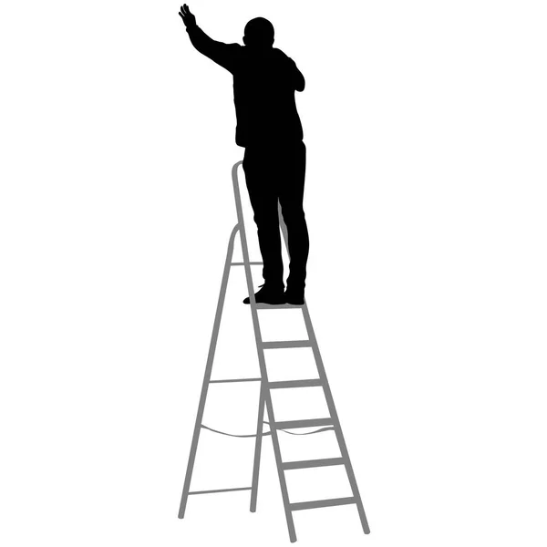 Silhouette worker climbing the ladder. Vector illustration — Stock Vector