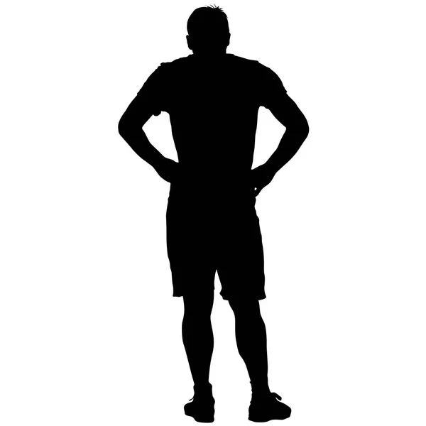 Hombre silueta negro agarrado de las manos en las caderas. Ilustración vectorial — Vector de stock