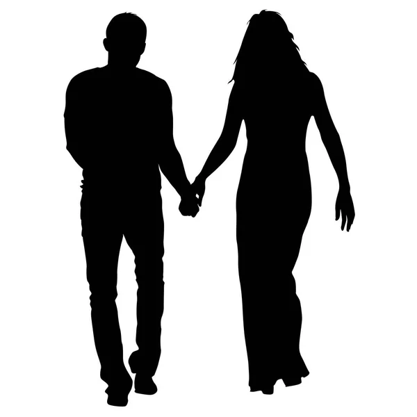 Couples silhouettes homme et femme sur fond blanc. Illustration vectorielle — Image vectorielle