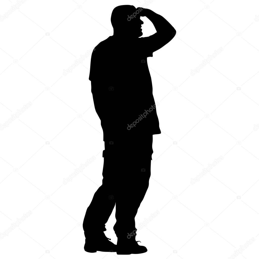 Black silhouettes man with arm raised. Vector illustration