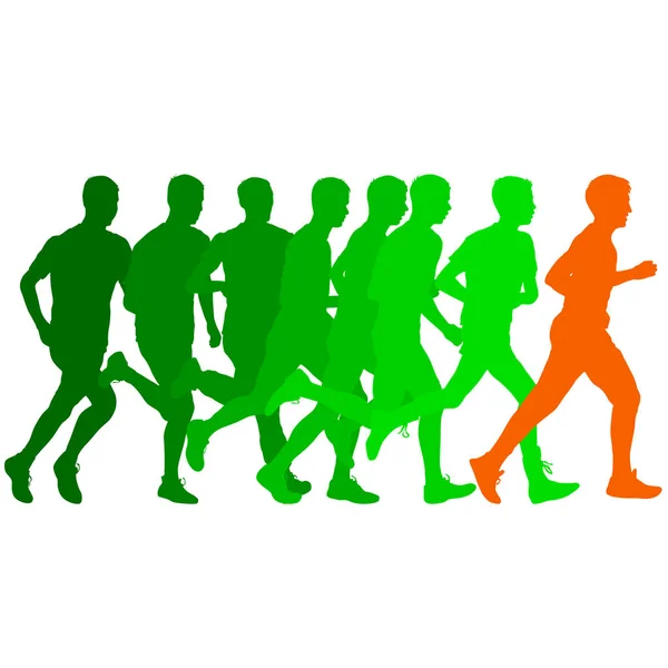 Een stel silhouetten. Renners op de sprint, mannen. vectorillustratie — Stockvector