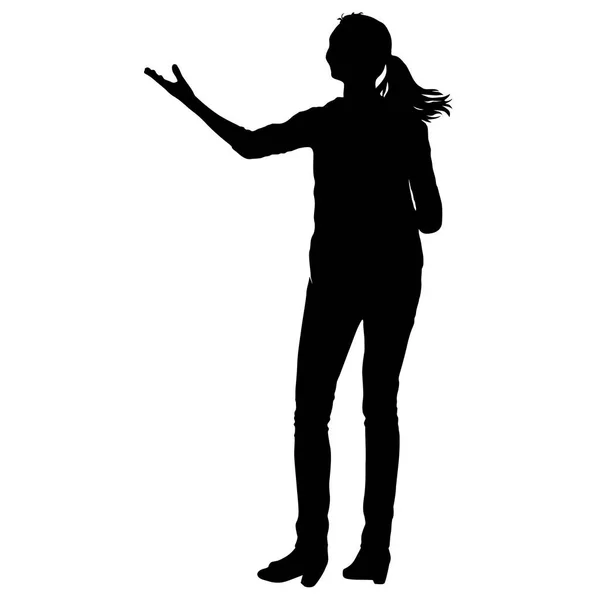 Siluetas negras de hermosa mujer con el brazo levantado. Ilustración vectorial — Vector de stock