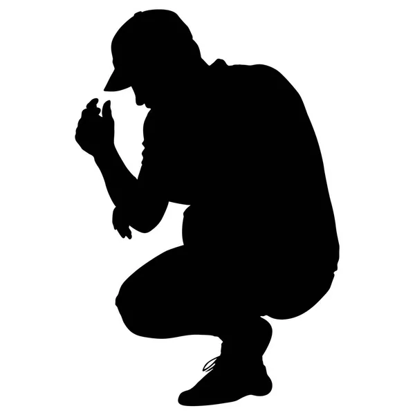 Un uomo dalle silhouette nere seduto sui fianchi. Illustrazione vettoriale — Vettoriale Stock