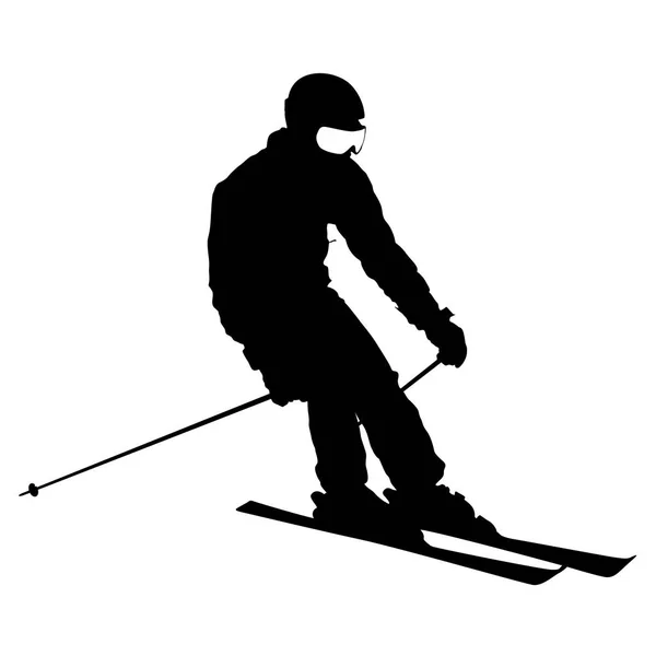 Mountain skier speeding down slope. Vector sport silhouette — Stock Vector