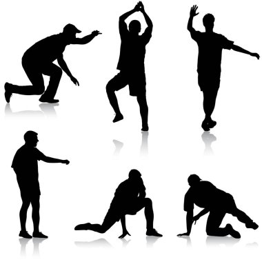 Siyah siluetler adam beyaz arka plan üzerinde ayarlayın. Vektör çizim