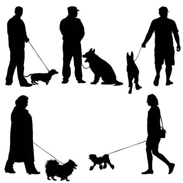 Set ilhouette de personas y perros. Ilustración vectorial — Archivo Imágenes Vectoriales
