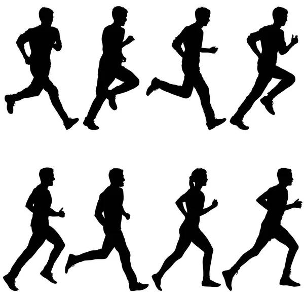 Sada siluety. Běžci na sprint, muži a ženy — Stockový vektor