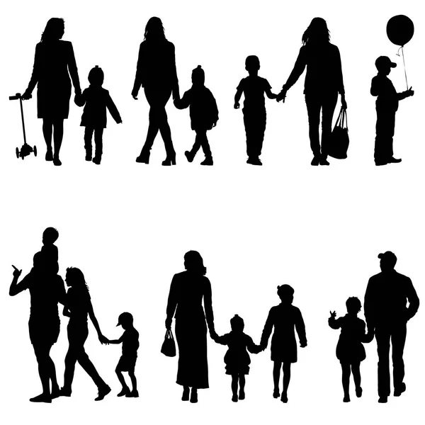 Conjunto silueta de familia feliz sobre un fondo blanco. Ilustración vectorial . — Vector de stock