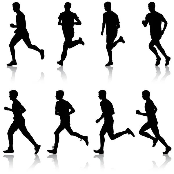 En uppsättning silhuetter. Löpare på sprint, män. vektor illustration — Stock vektor