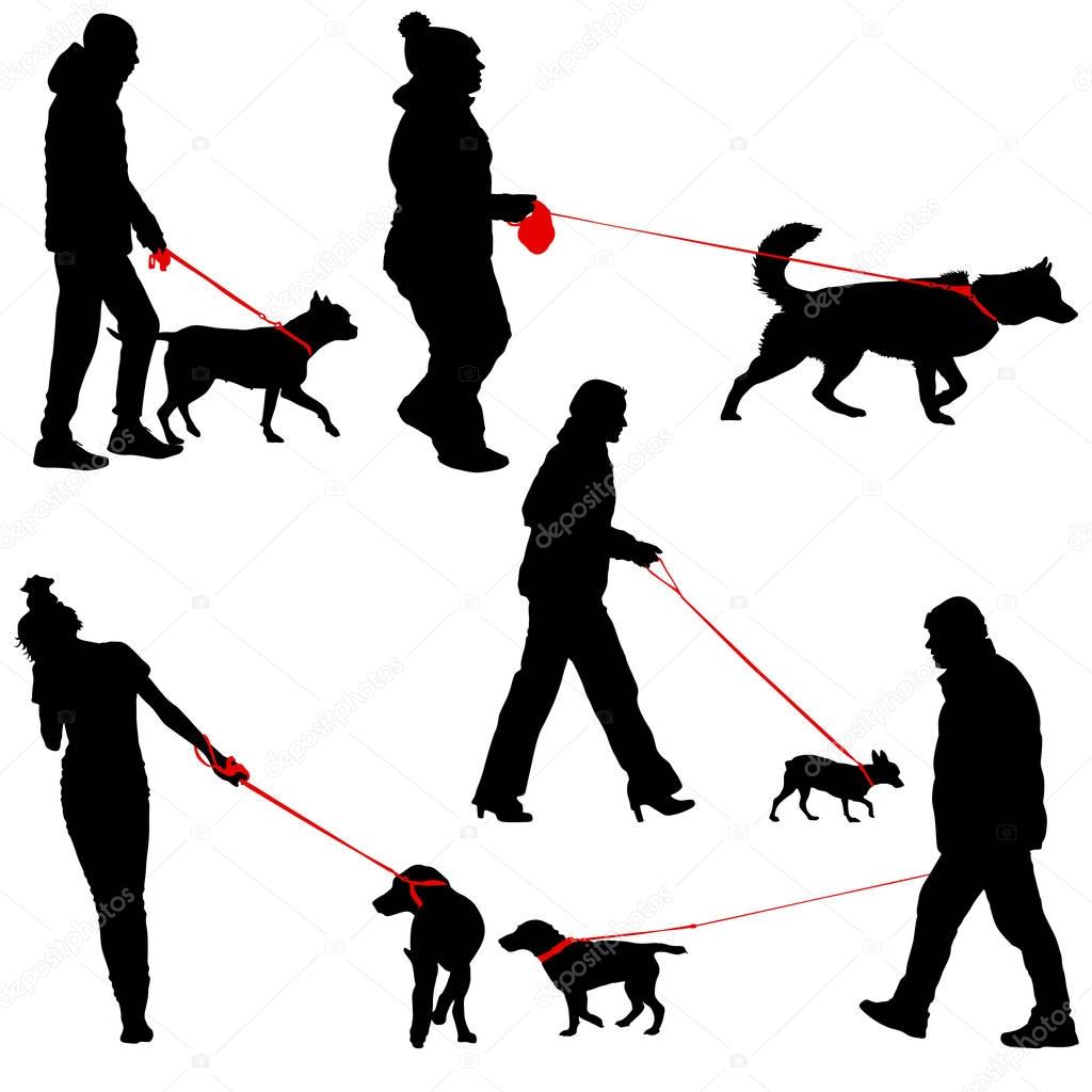 Set ilhouette of people and dog. Vector illustration
