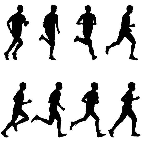 Conjunto de siluetas. Corredores en sprint, hombres. ilustración vectorial — Archivo Imágenes Vectoriales