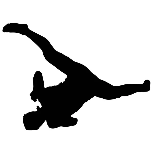 Siluetas negras breakdancer sobre fondo blanco — Vector de stock