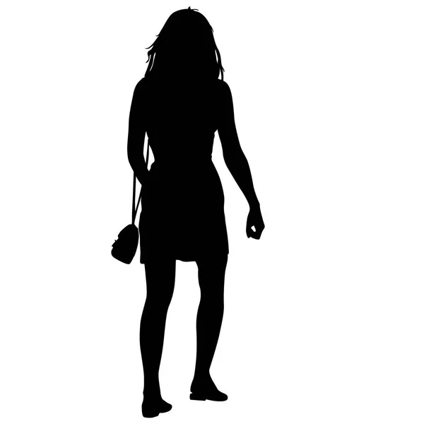 Černá silueta ženy stojící, lidé na bílém pozadí — Stockový vektor