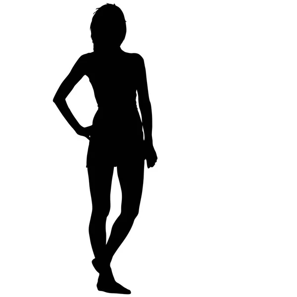 Silhouette noire femme debout, personnes sur fond blanc — Image vectorielle